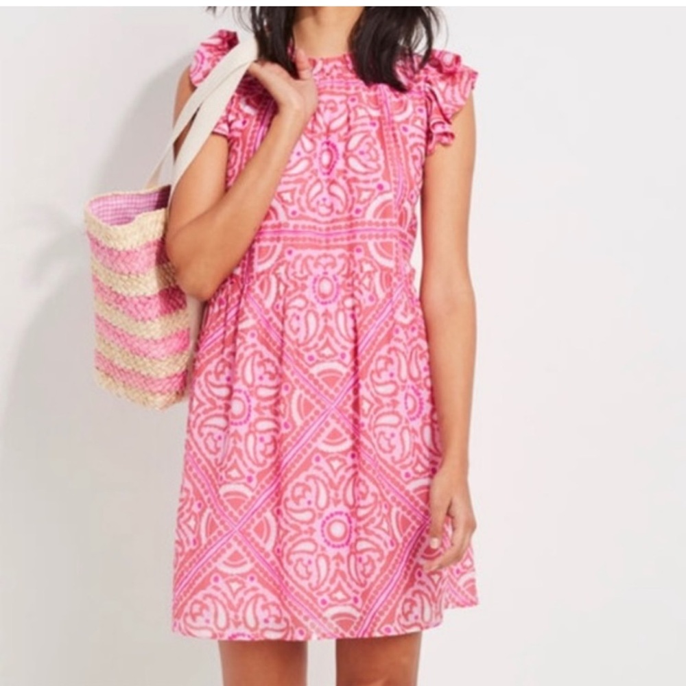 Vineyard Vines Pink Patterned Ruffle Sleeve Dress